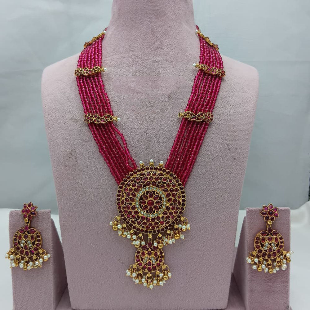 Lucentarts Jewellery Heritage Pota Stone And Pearl Long Necklace Set