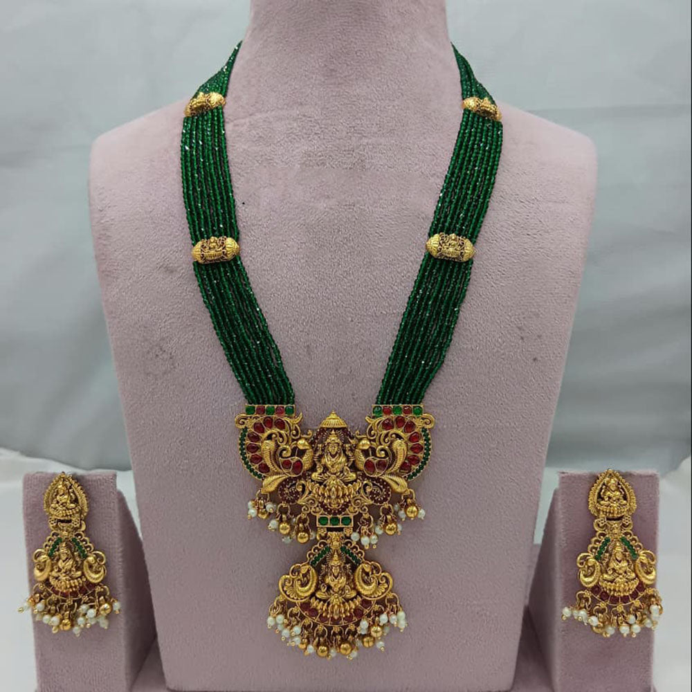 Lucentarts Jewellery Heritage Pota Stone And Pearl Temple Long Necklace Set