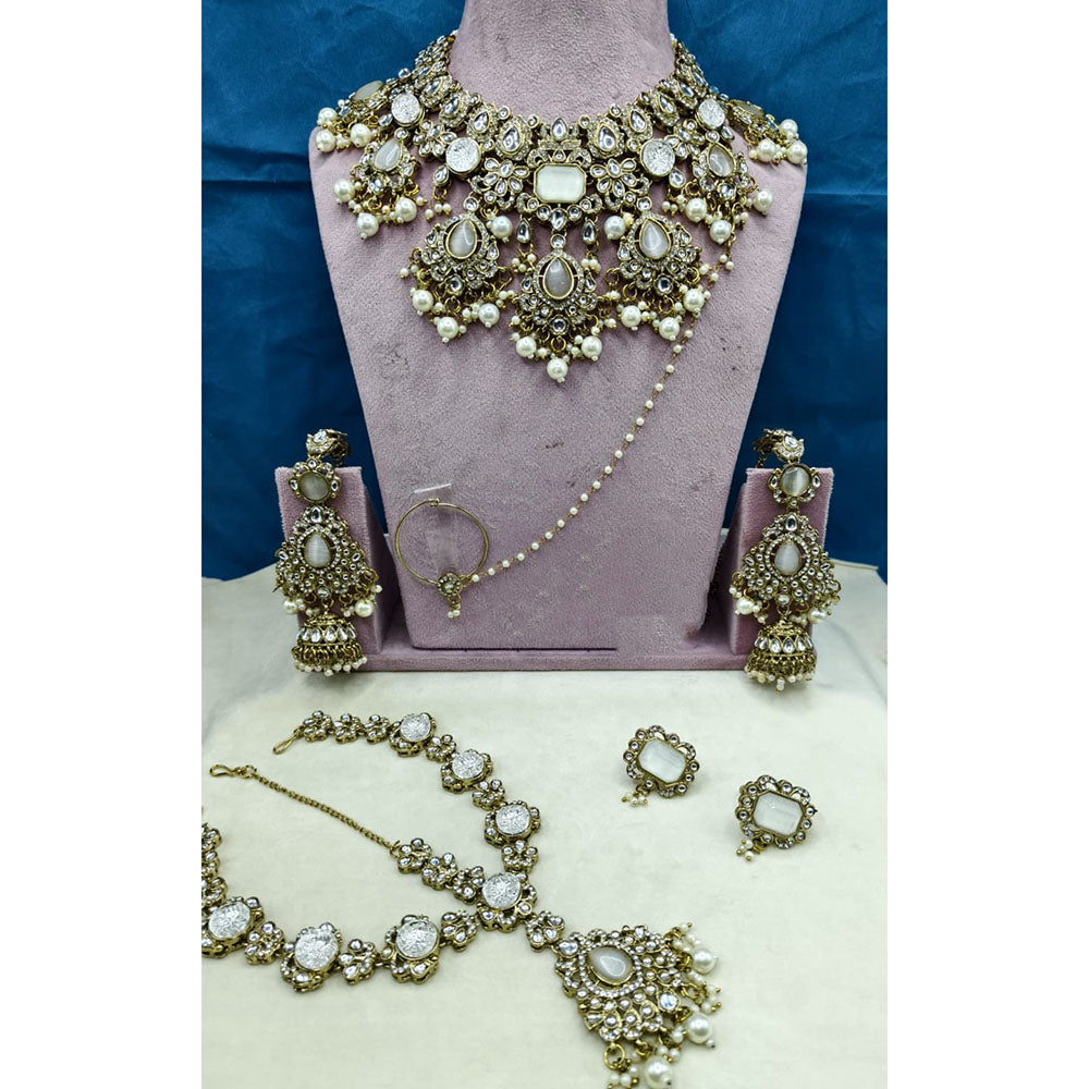 Lucentarts Jewellery Pota Stone Pearl And Beads Designer Semi Bridal Necklace Set