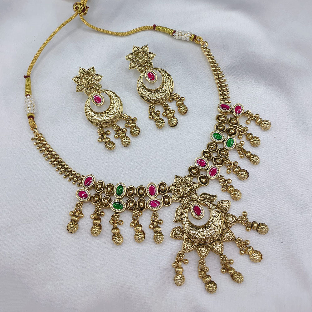 Lucentarts Jewellery Heritage Pota Stone And Pearl Necklace Set