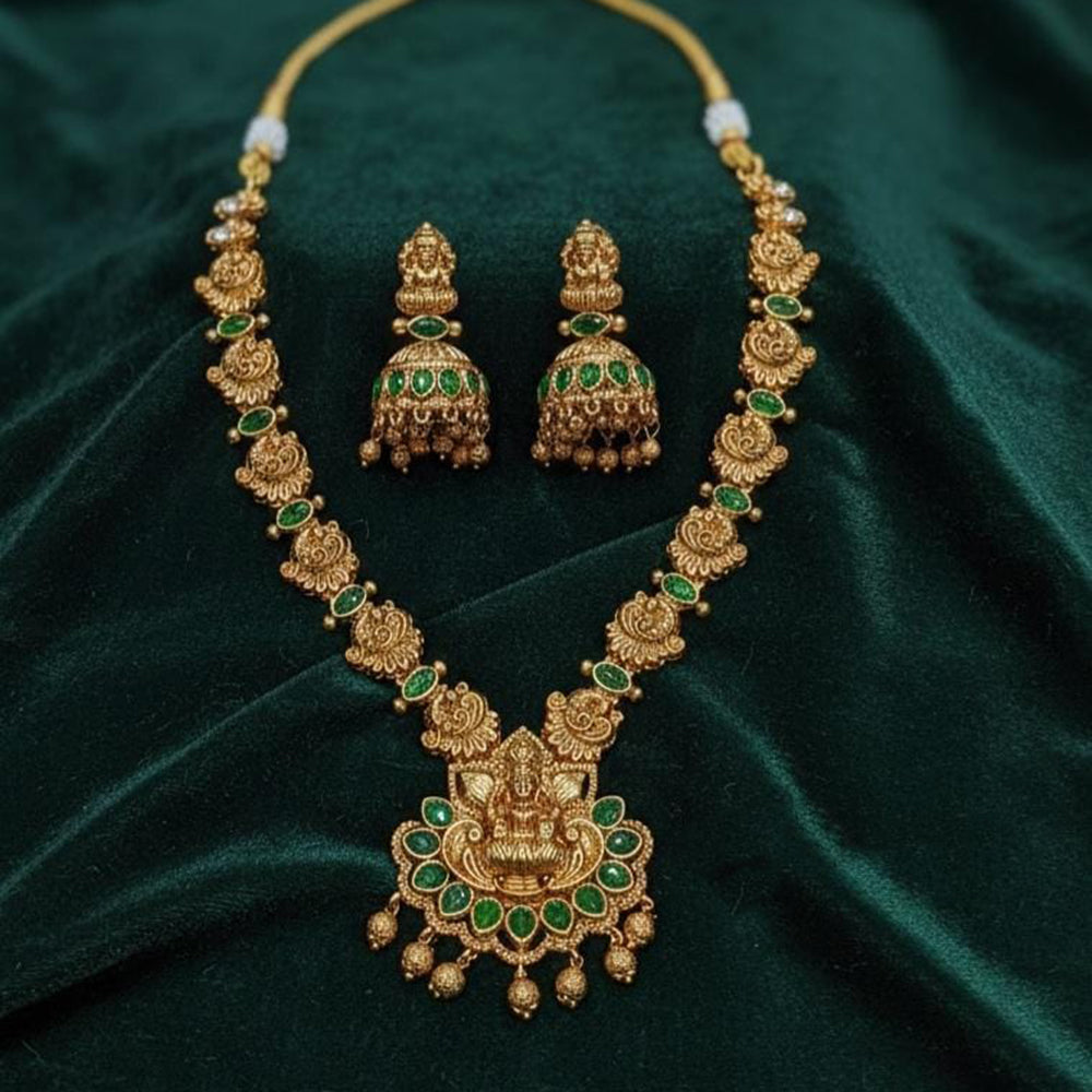 Lucentarts Jewellery Heritage Pota Stone And Beads Temple Long Necklace Set