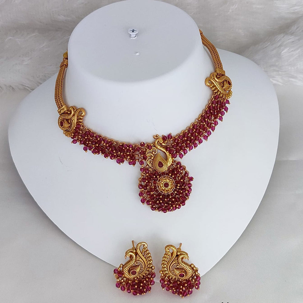Lucentarts Jewellery Traditional Peacock Design Temple Choker Set With Earrings