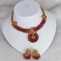 Lucentarts Jewellery Traditional Peacock Design Temple Choker Set With Earrings