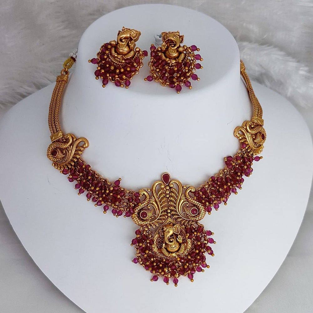 Lucentarts Jewellery Pearl Temple Designer Necklace Set