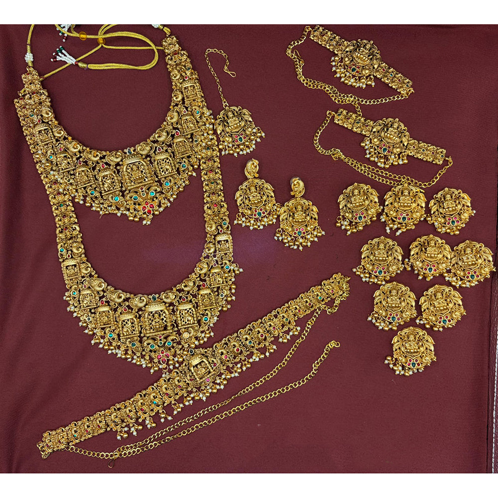 Lucentarts Jewellery Gold Plated Pota Stone Pearl And Beads Bridal Set