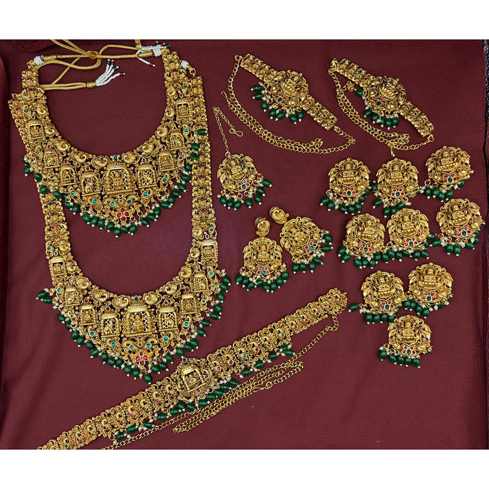 Lucentarts Jewellery Gold Plated Pota Stone Pearl And Beads Bridal Set