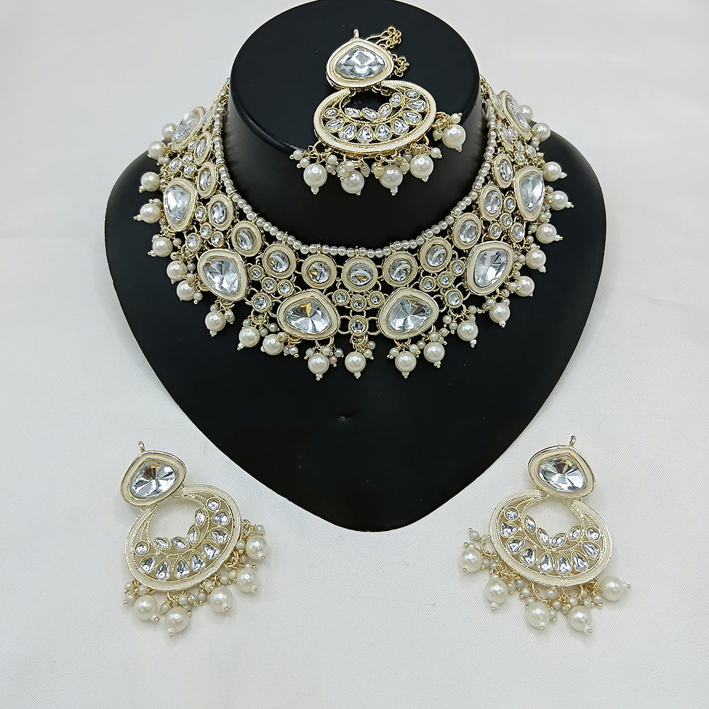 Lucentarts Jewellery Kundan Stone Pearl And Beads Choker Necklace Set