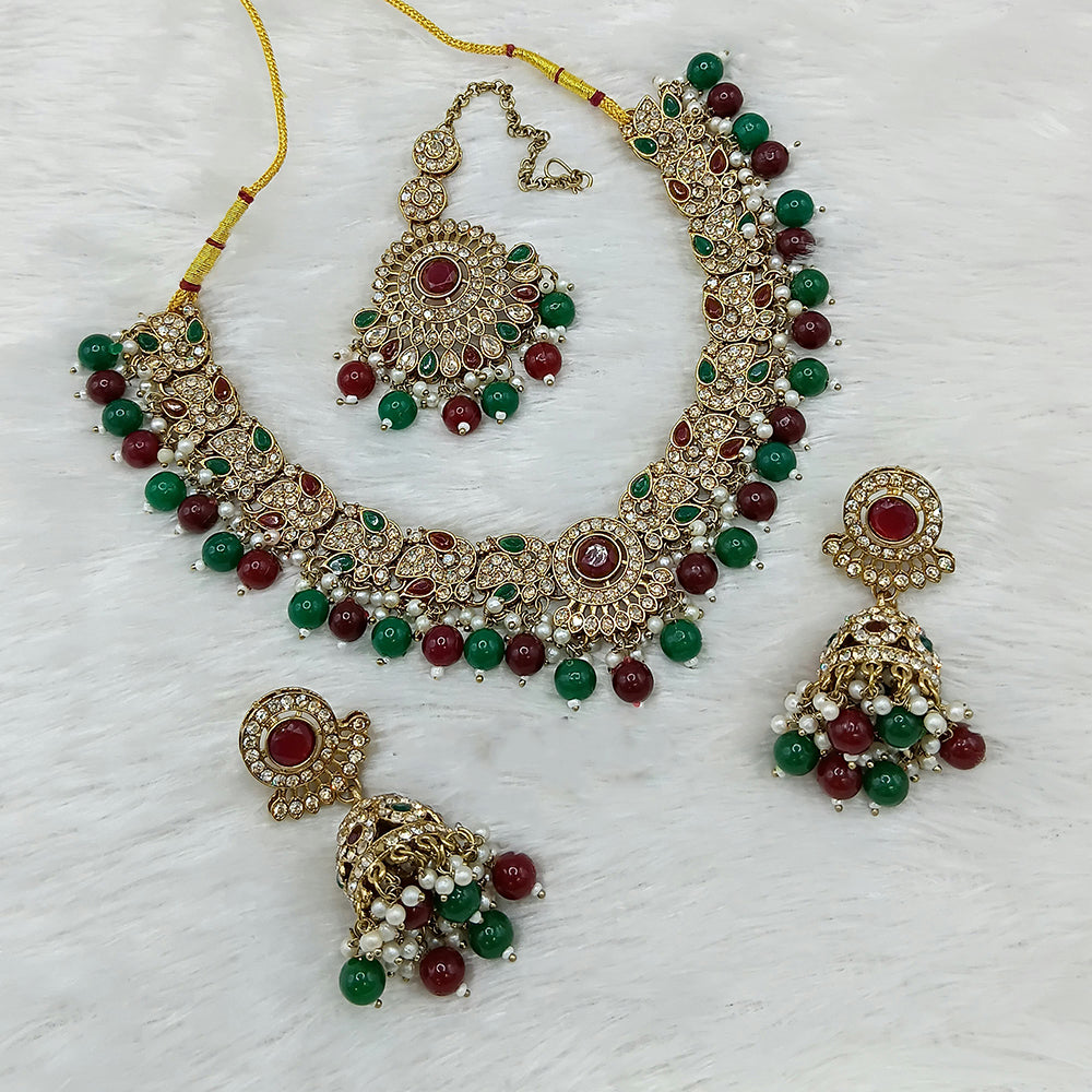 Lucentarts Jewellery Heritage Pota Stone Pearl And Beads Necklace Set