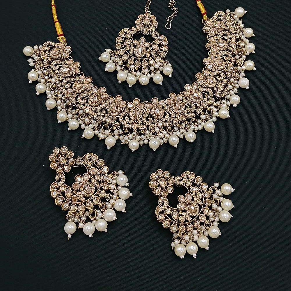 Lucentarts Jewellery Designer Crystal Stone Pearl And Beads Choker Necklace Set