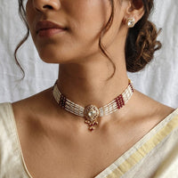 Lucentarts Jewellery Designer Crystal Stone Pearl And Beads Choker Necklace Set