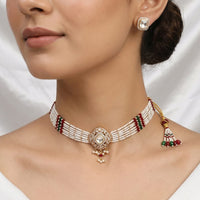 Lucentarts Jewellery Designer Crystal Stone Pearl And Beads Choker Necklace Set