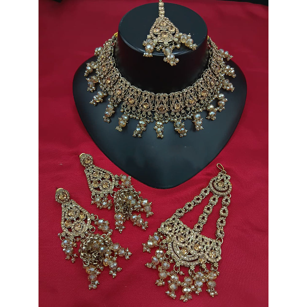 Lucentarts Jewellery Designer Crystal Stone Pearl And Beads Choker Necklace Set