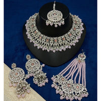 Lucentarts Jewellery Designer Crystal Stone Pearl And Beads Choker Necklace Set
