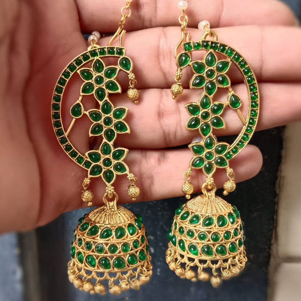 Lucentarts Gold Plated Pota Stone And Pearl Traditional Jhumki Earrings