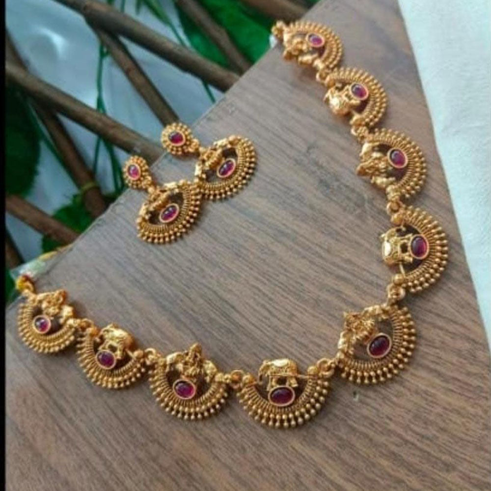 Lucentarts Jewellery Heritage Pota Stone And Temple Necklace Set