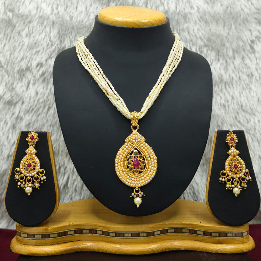 Lucentarts Jewellery Heritage Pota Stone Pearl And Beads Necklace Set