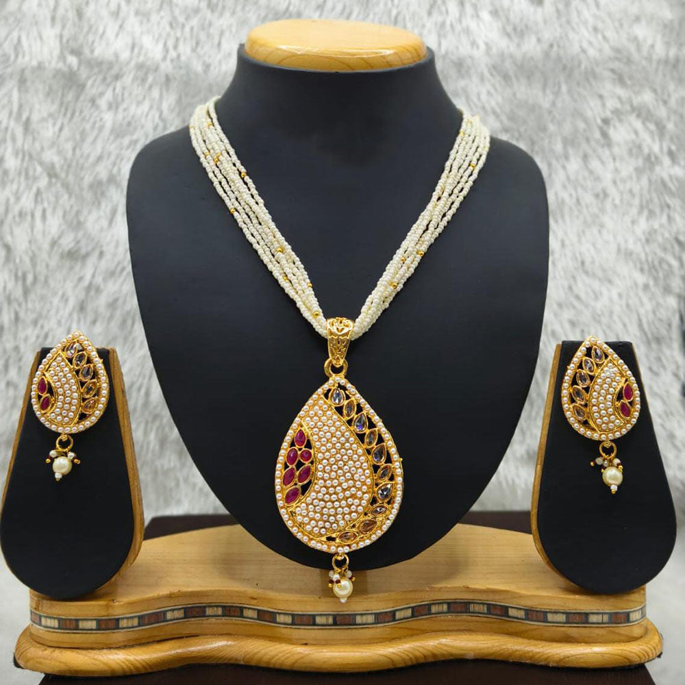 Lucentarts Jewellery Heritage Pota Stone Pearl And Beads Necklace Set