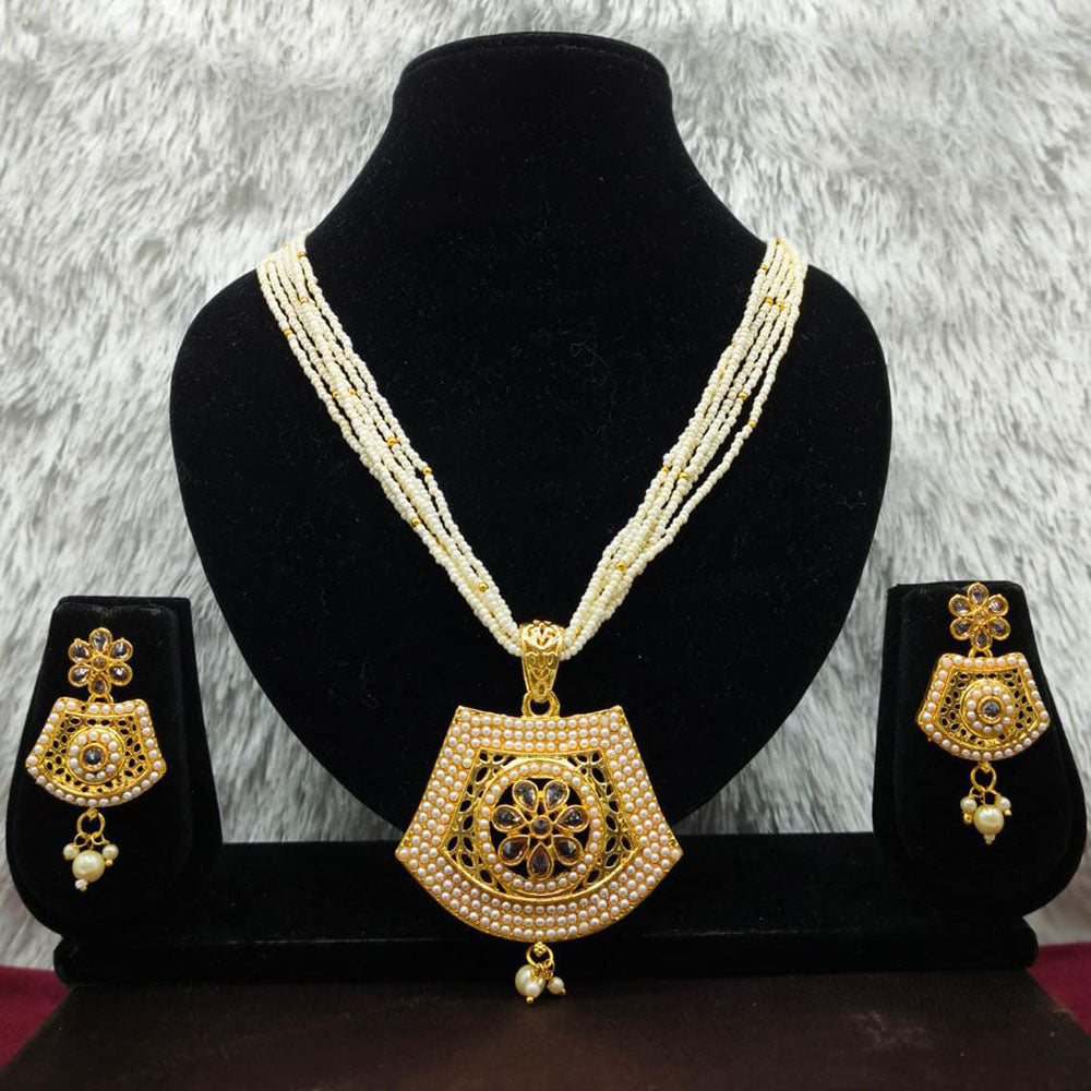 Lucentarts Jewellery Heritage Pota Stone Pearl And Beads Necklace Set