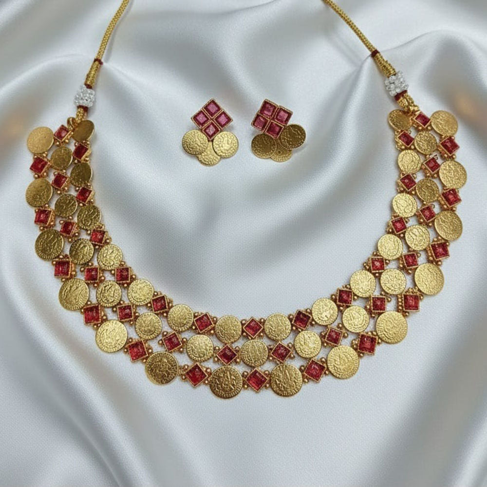 Lucentarts Jewellery Heritage Pota Stone And Temple Necklace Set