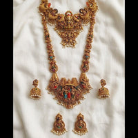 Lucentarts Jewellery Royal Look Pota Stone And Pearl Temple Double Necklace Set