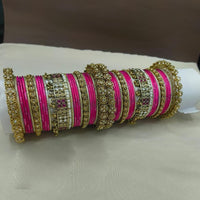Lucentarts Jewellery Gold Plated Crystal Stone Pearl Bangles Set