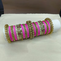 Lucentarts Jewellery Gold Plated Crystal Stone Pearl Bangles Set