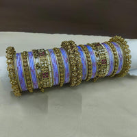 Lucentarts Jewellery Gold Plated Crystal Stone Pearl Bangles Set