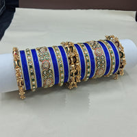 Lucentarts Jewellery Gold Plated Crystal Stone And Pearl Meenakari Bangles Set