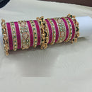 Lucentarts Jewellery Gold Plated Crystal Stone And Pearl Meenakari Bangles Set