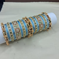 Lucentarts Jewellery Gold Plated Crystal Stone And Pearl Meenakari Bangles Set