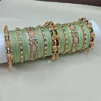 Lucentarts Jewellery Gold Plated Crystal Stone And Pearl Meenakari Bangles Set
