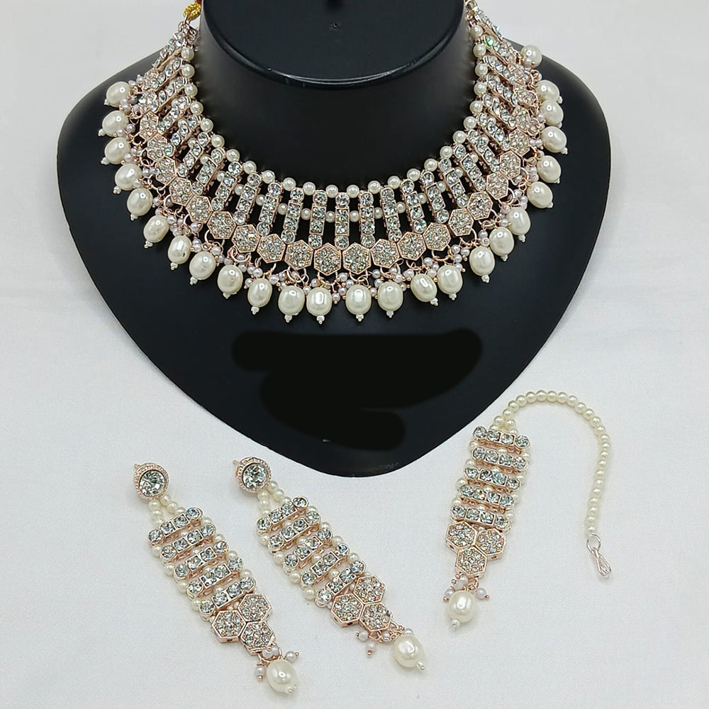 Lucentarts Jewellery Sparkle Austrian Stone Pearl And Beads Designer Choker Necklace Set