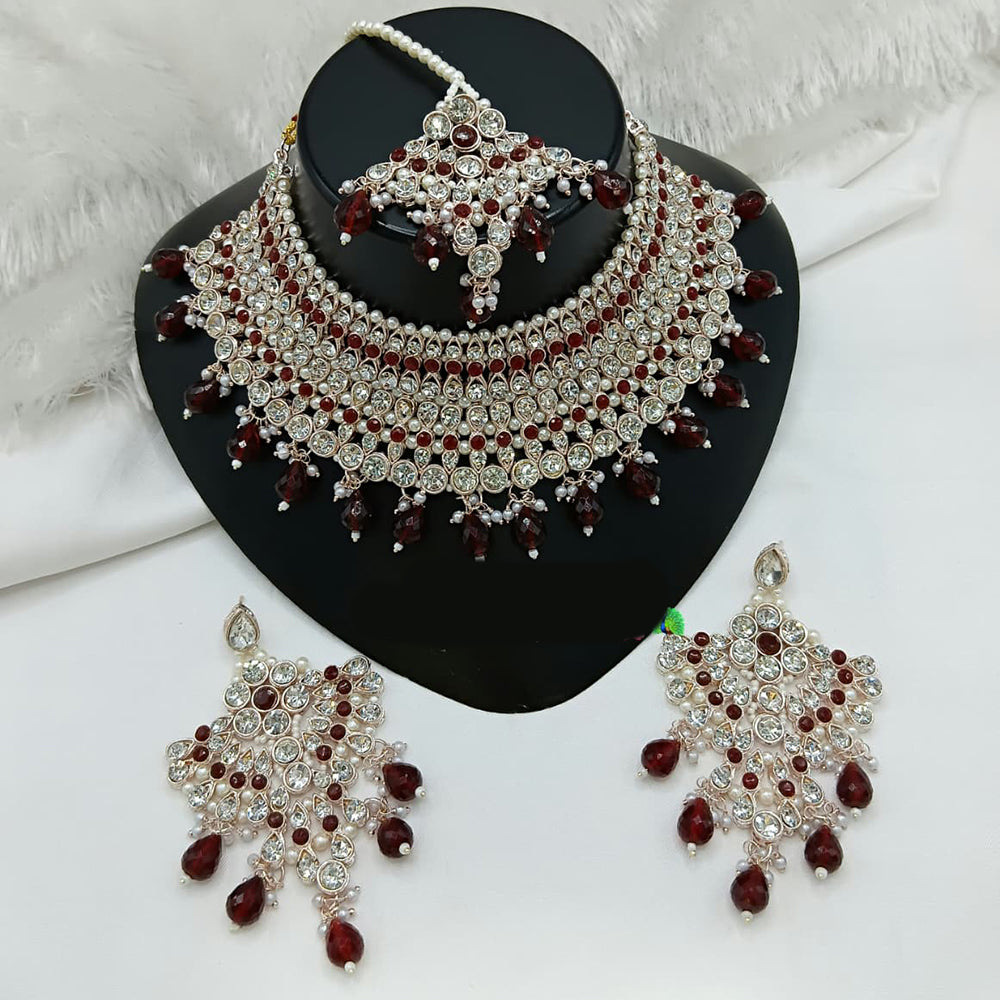 Lucentarts Jewellery Sparkle Austrian Stone Pearl And Beads Designer Choker Necklace Set