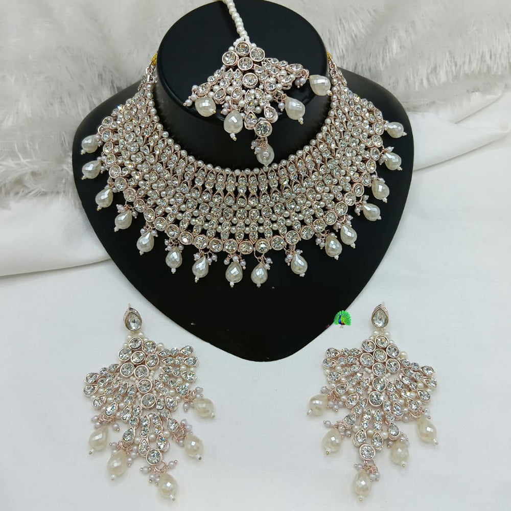 Lucentarts Jewellery Sparkle Austrian Stone Pearl And Beads Designer Choker Necklace Set