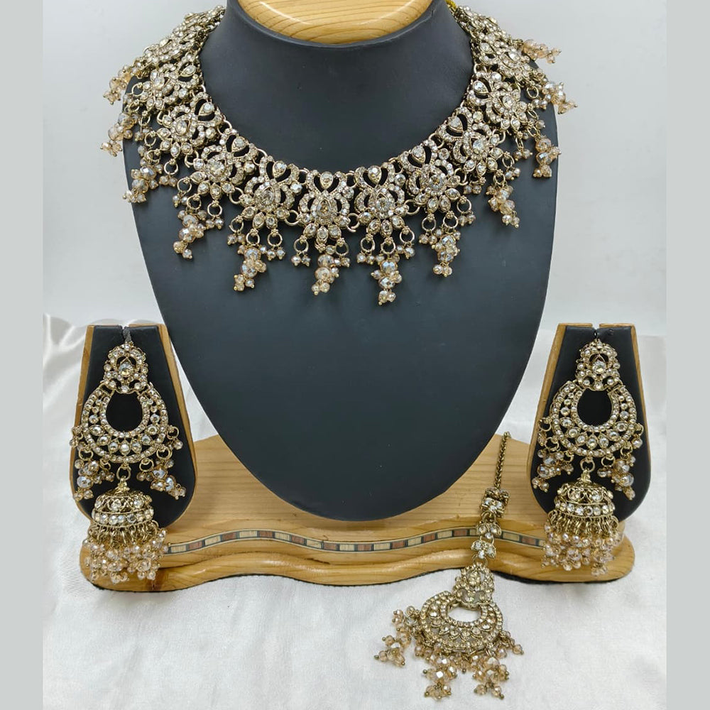 Lucentarts Jewellery Sparkle Austrian Stone Pearl And Beads Designer Choker Necklace Set