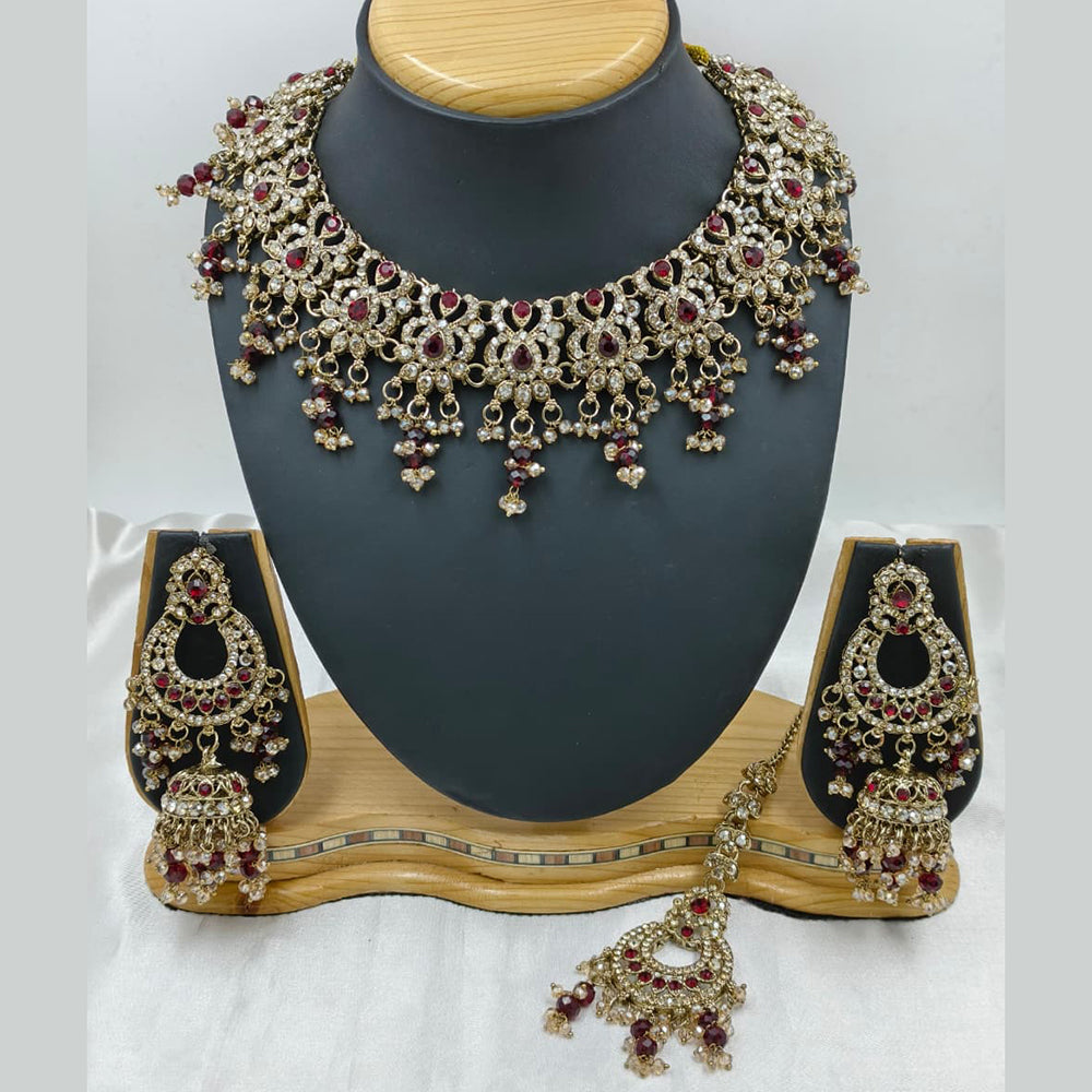 Lucentarts Jewellery Sparkle Austrian Stone Pearl And Beads Designer Choker Necklace Set