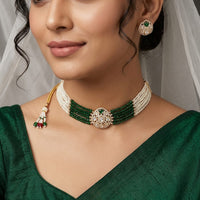 Lucentarts Jewellery Designer Polki Kundan Stone Pearl And Beads Choker Necklace Set
