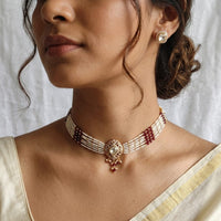 Lucentarts Jewellery Designer Polki Kundan Stone Pearl And Beads Choker Necklace Set