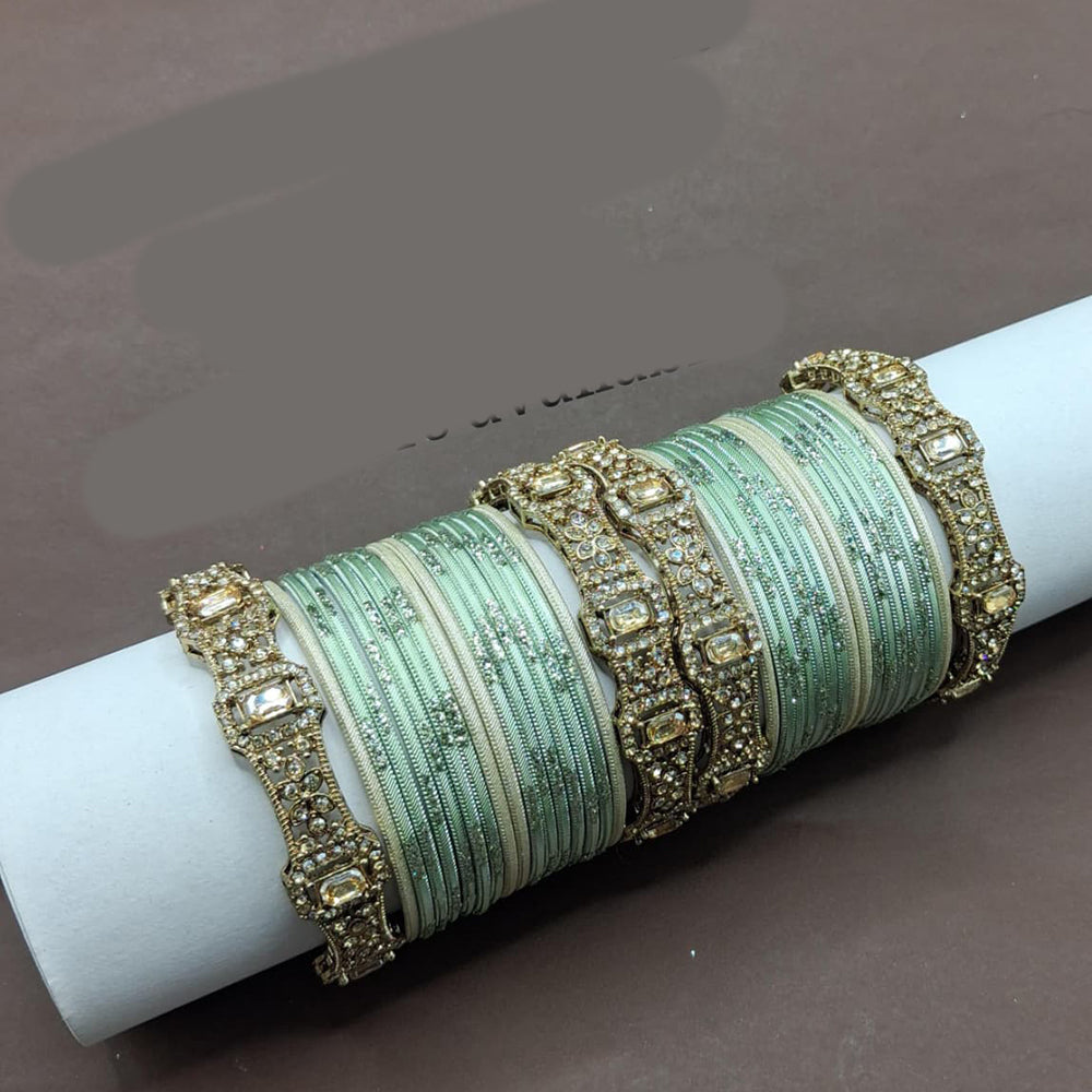 Lucentarts Jewellery Sparkling Crystal Stone Fancy Bangles Set for Wedding & Festive Wear