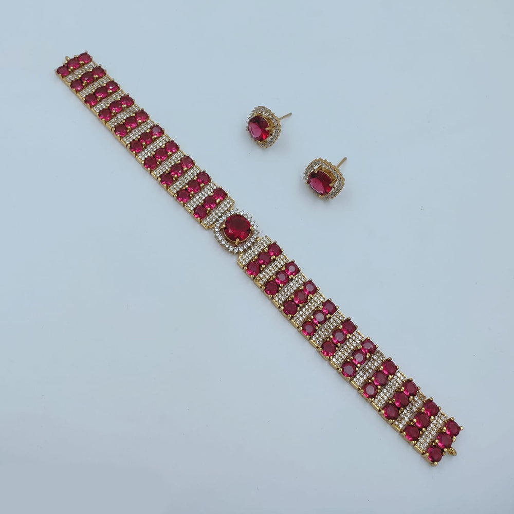 Lucentarts Jewellery Royal Look American Diamond Choker Necklace Set