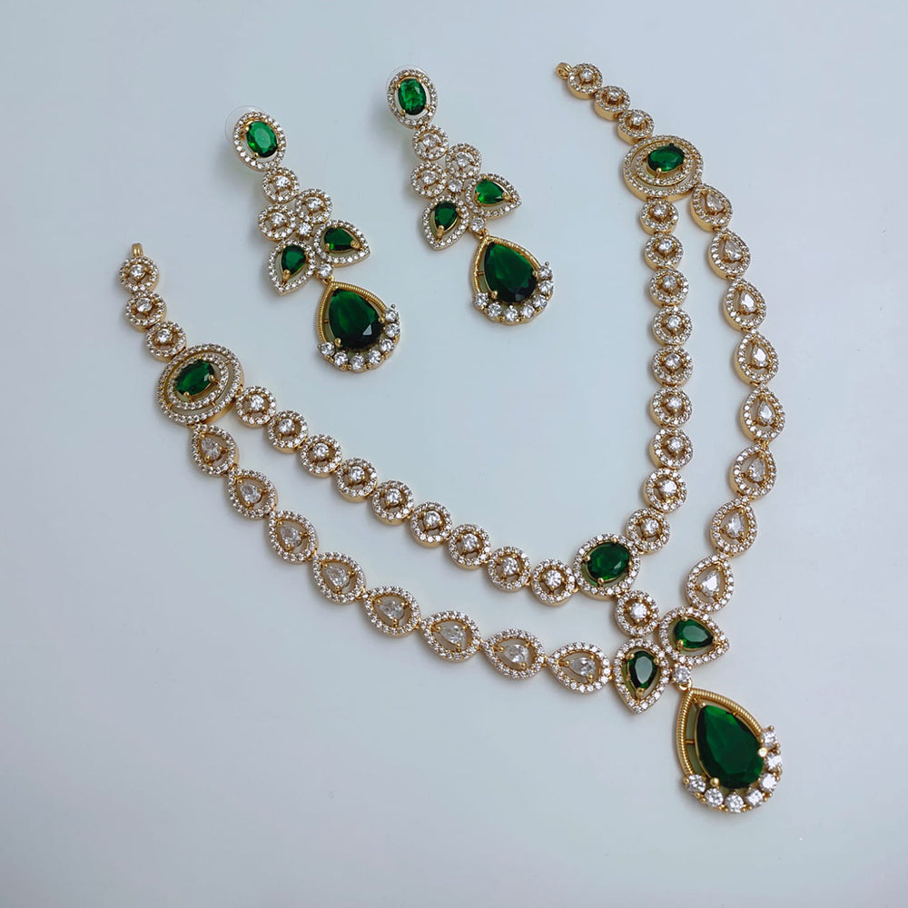 Lucentarts Jewellery Royal Look American Diamond Double Layer Necklace Set