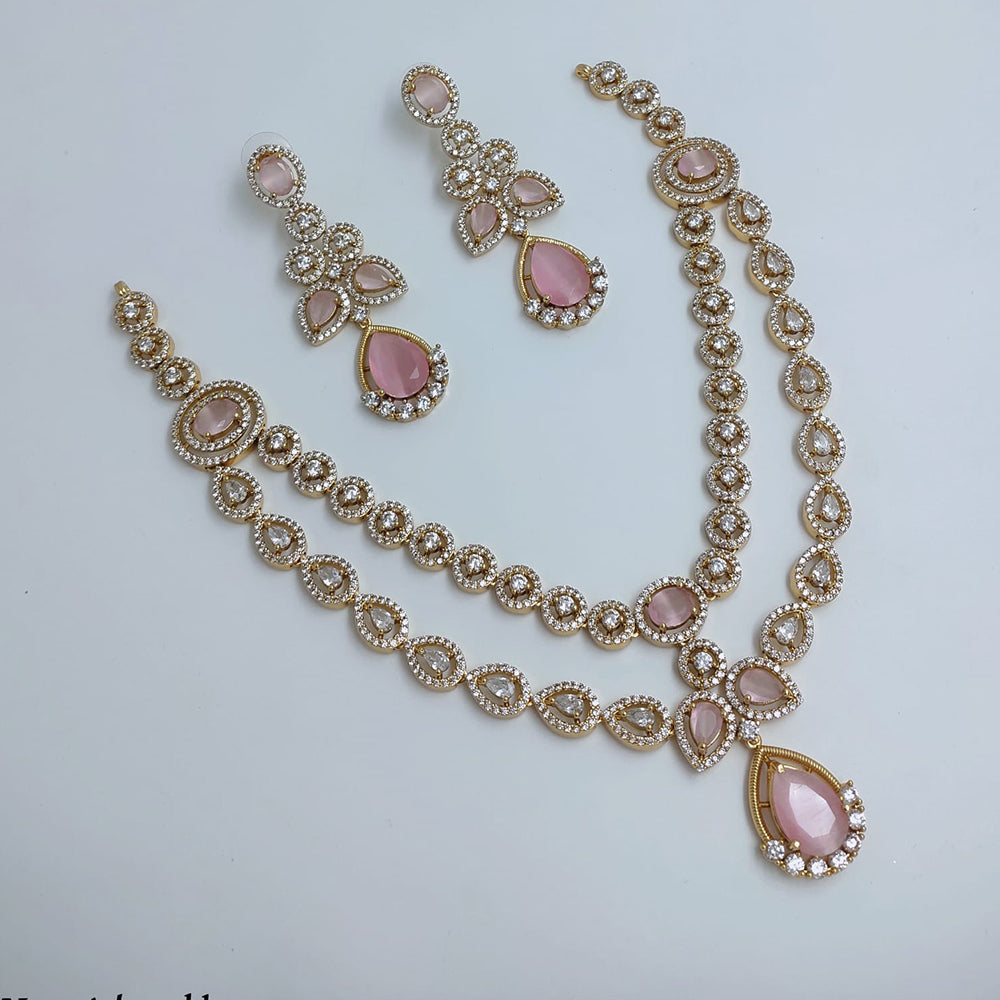 Lucentarts Jewellery Royal Look American Diamond Double Layer Necklace Set