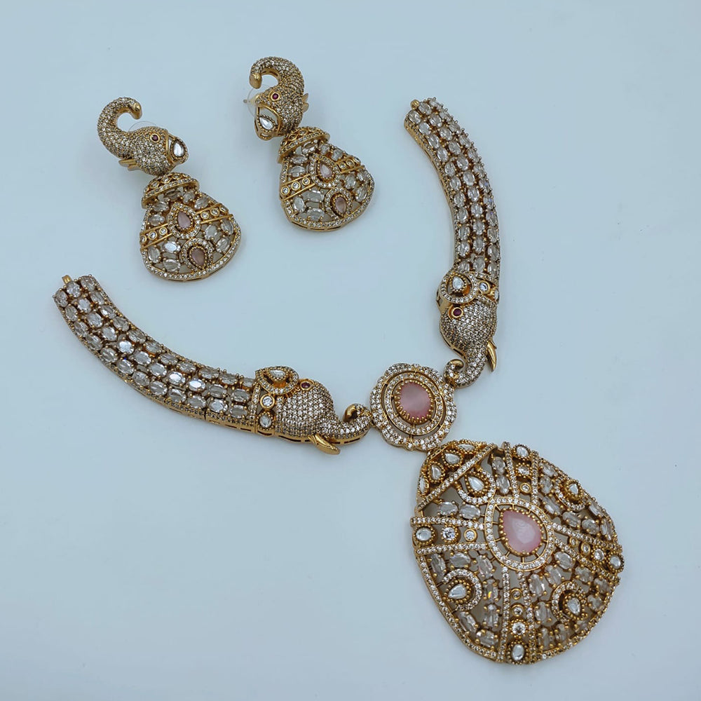 Lucentarts Jewellery Royal Look American Diamond Elephent Designe Necklace Set