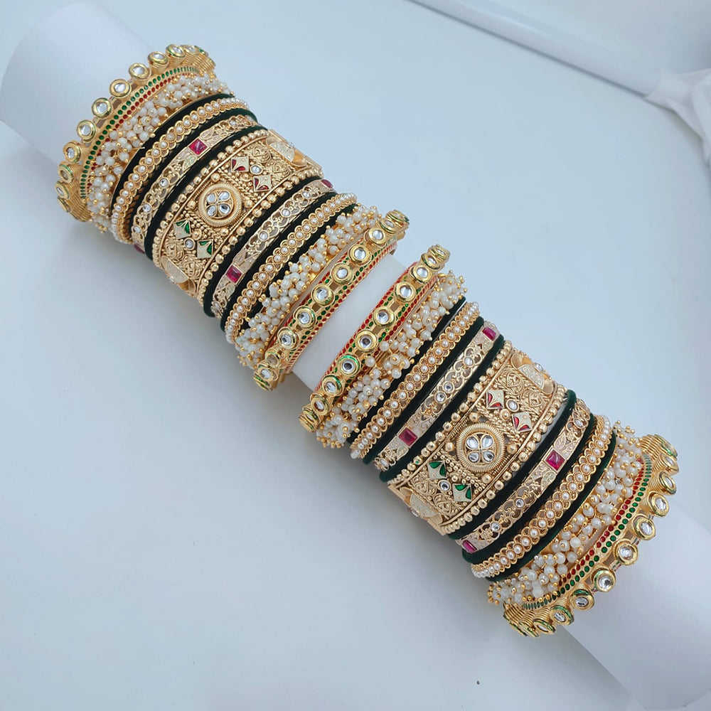 Lucentarts Jewellery Sparkling Kundan Stone And Meenakari Velvet Chuda Bangles Set