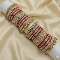 Lucentarts Jewellery Sparkling Kundan Stone And Meenakari Velvet Chuda Bangles Set