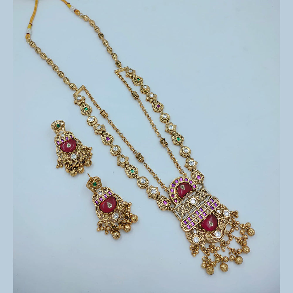 Lucentarts Jewellery Elegant Pota Stone And Pearl Long Necklace Set
