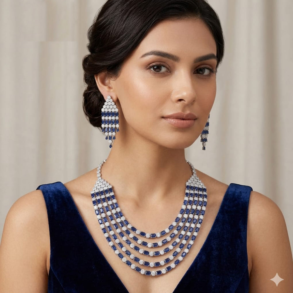 Lucentarts Jewellery Sparkling American Diamond Necklace Set for Women