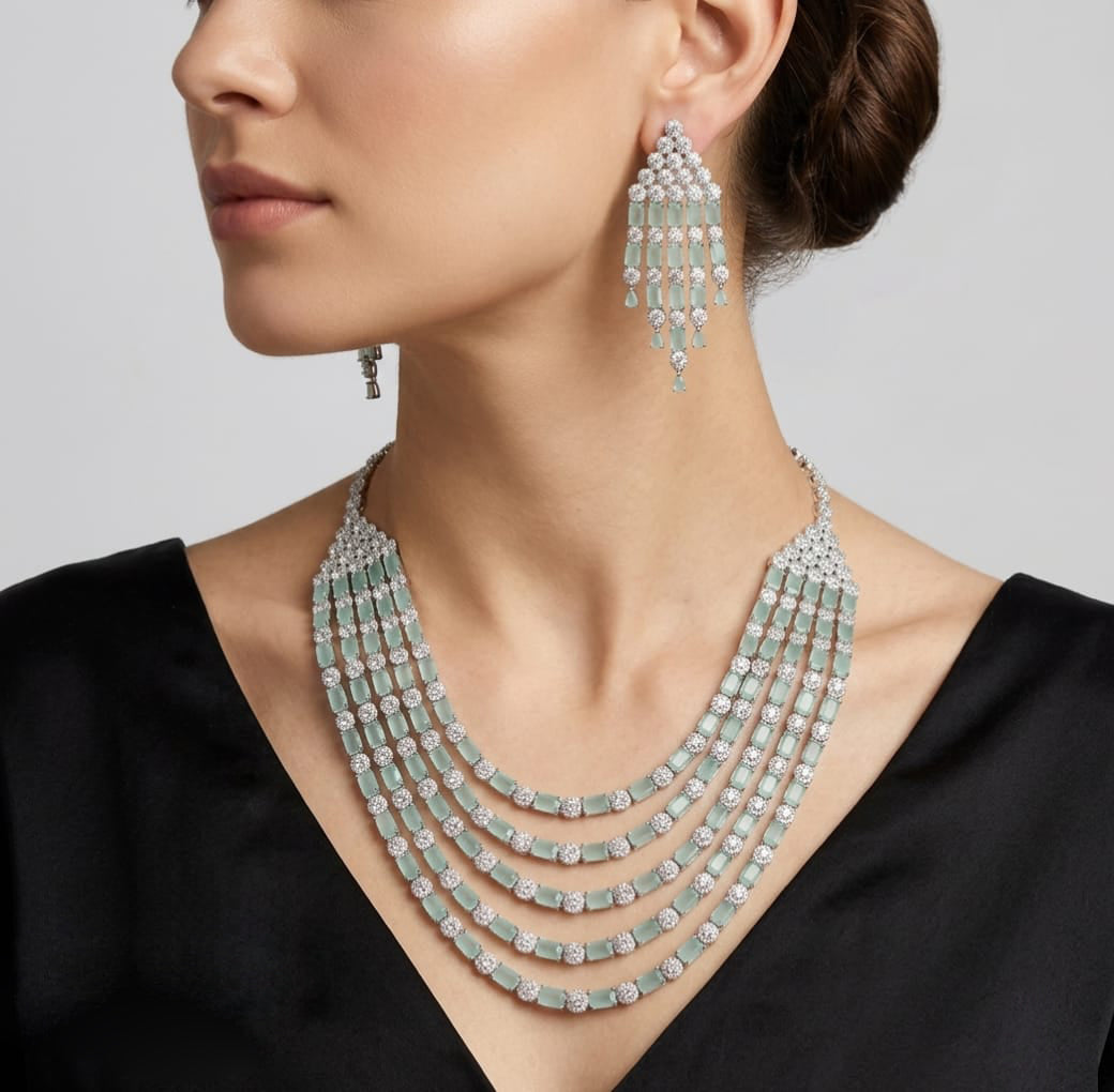 Lucentarts Jewellery Sparkling American Diamond Necklace Set for Women