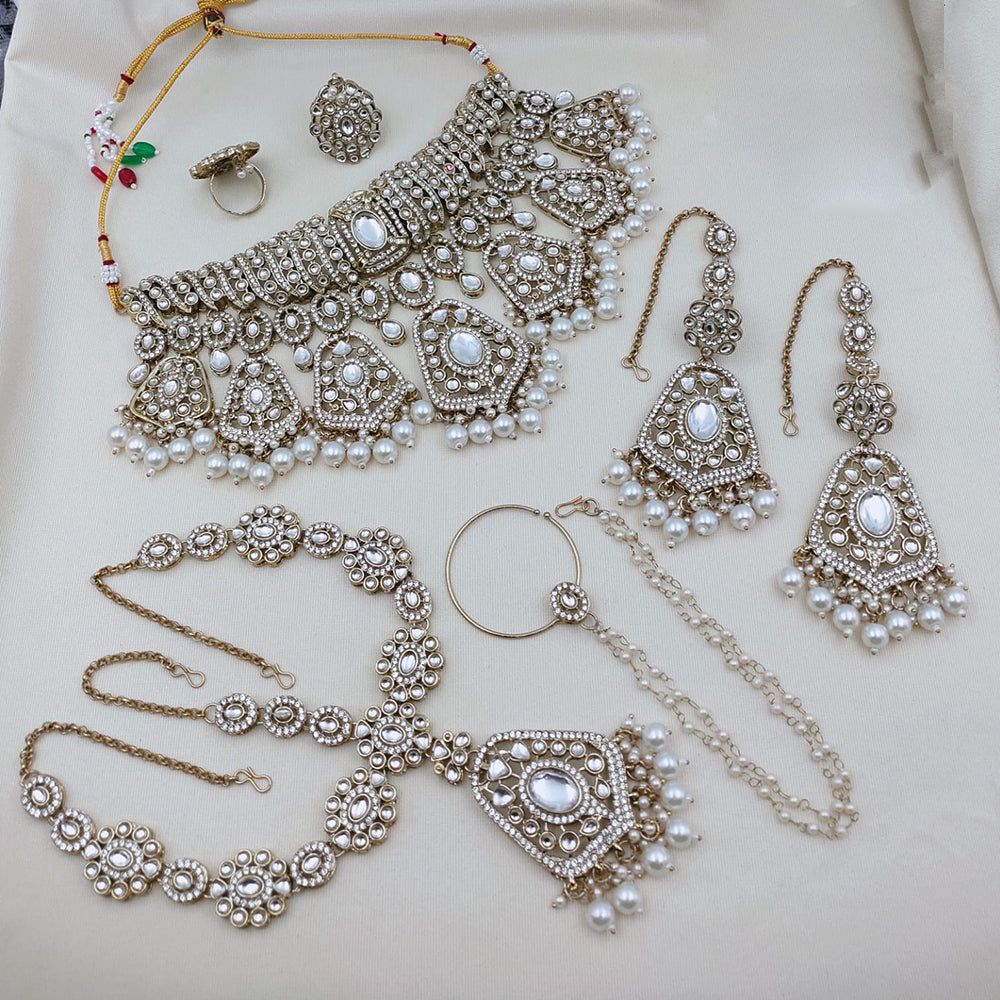Lucentarts Jewellery Premium Kundan And Beads Semi Bridal Necklace Set for Women