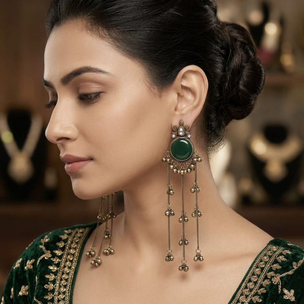 Lucentarts Jewellery Trendy Pota Stone And Pearl Dangler Kashmiri Earrings